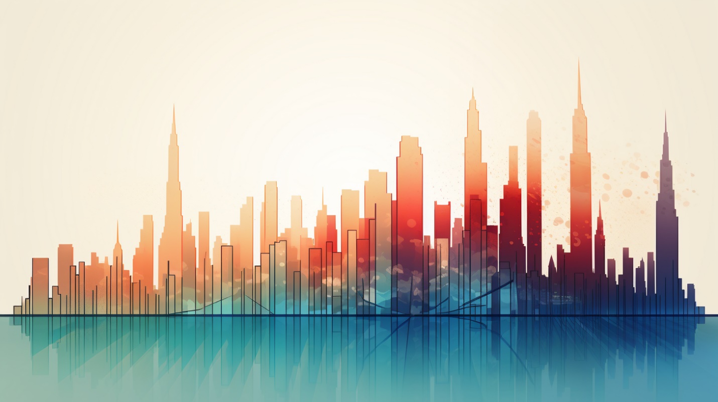 Abstract bar chart made up of a city skyline