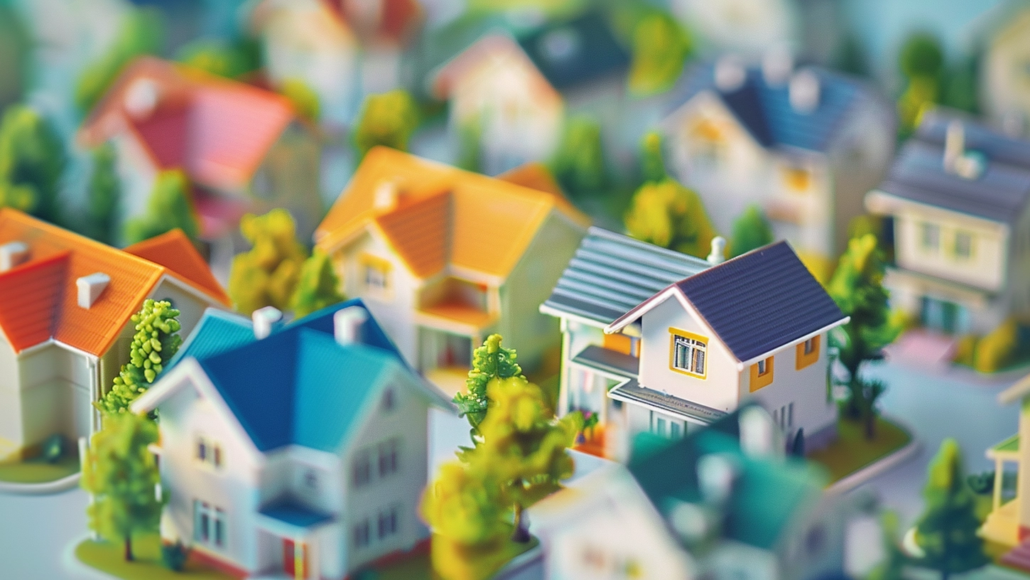 Closeup of miniature model homes