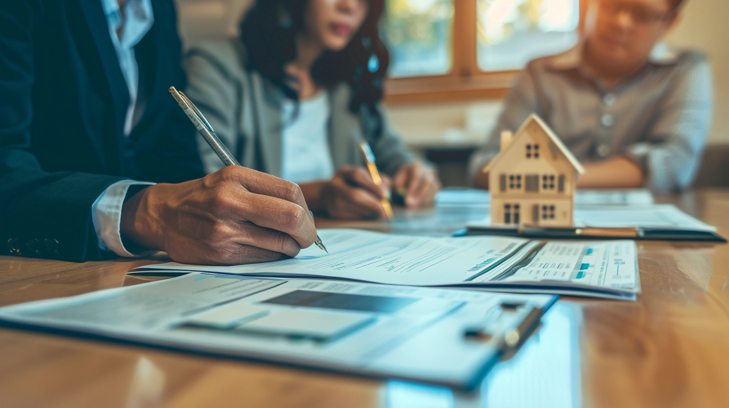 First-time renter and their co-signer sitting at a table with a real estate agent